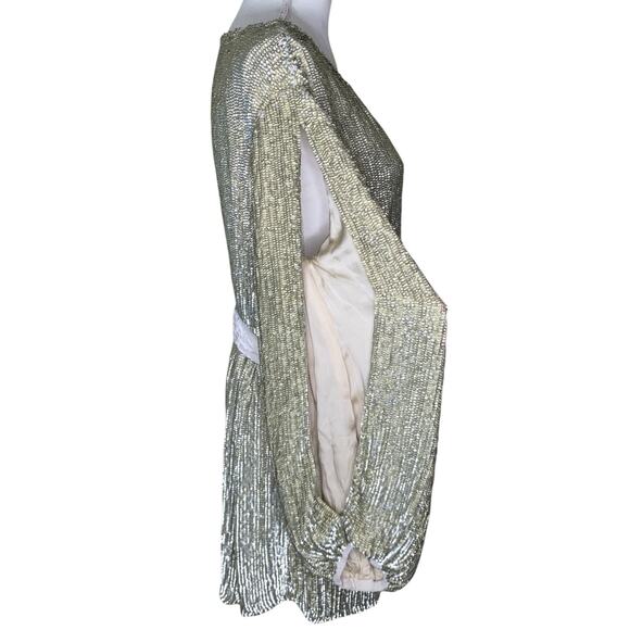 Retrofête Selma Champage Sequin Split Sleeve Keyhole Belted Robe Mini Dress - Picture 11 of 16